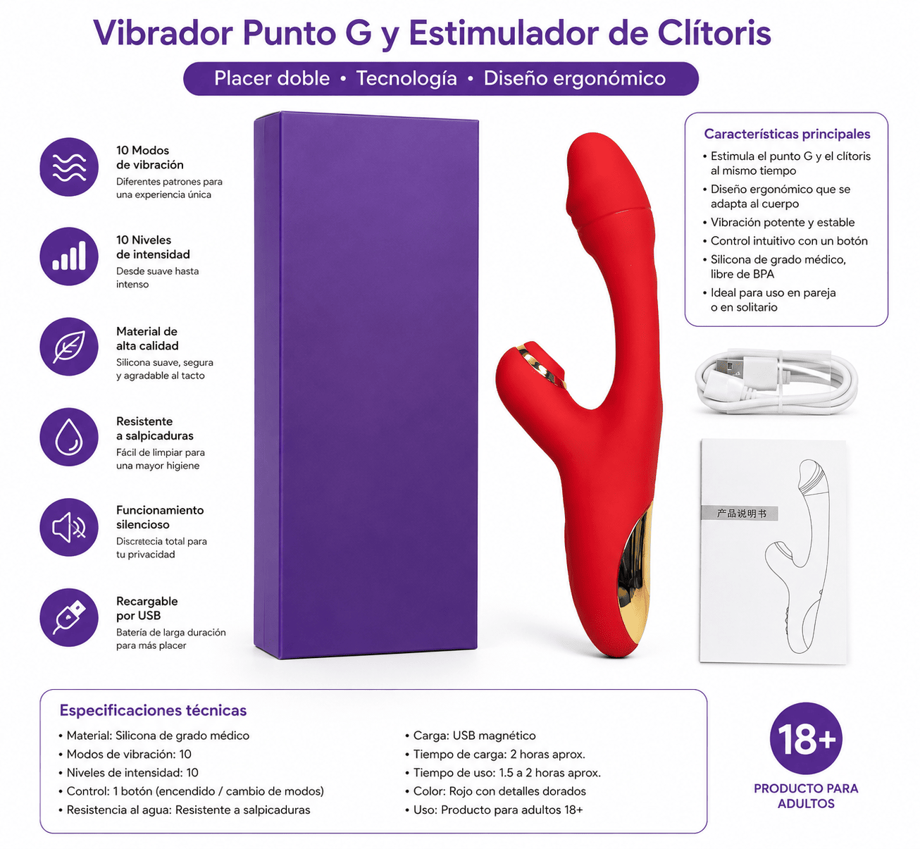 Vibrador estimulador punto G y clitoris